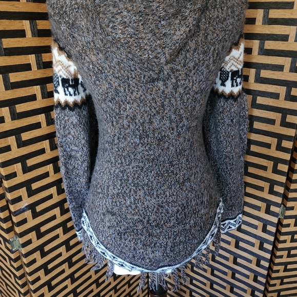 Peruvian Wool Bodycon Boho Llama Hoodie Sweater Sz: XS/S - Picture 3 of 5
